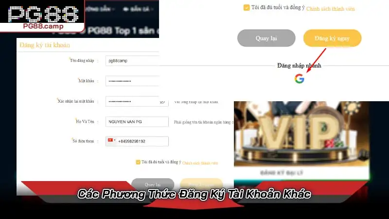 Các phương thức đăng ký tài khoản khác