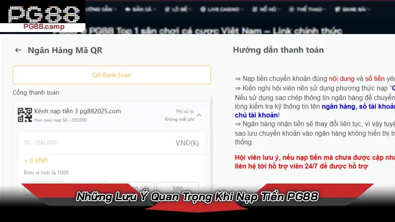 Những Lưu Ý Quan Trọng Khi Nạp Tiền PG88